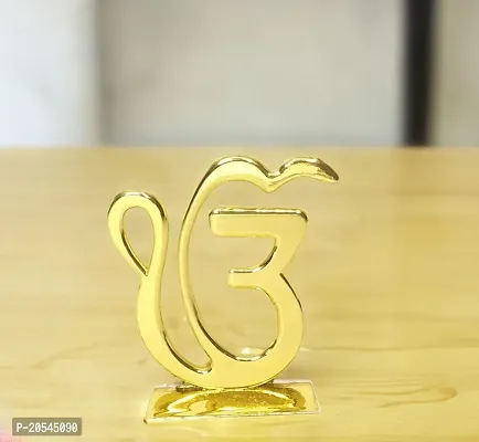 Adhvik Metal Sikh/punjabi Ek Onkar Idol for Gifting, Home and Office Table, and Car Dashboard Decor Showpiece Small Size ( 6 X 5 Cm) Golden Color Pack of 1-thumb0