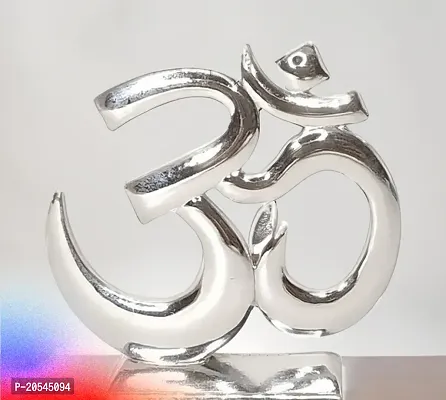 Adhvik Metal Hindu Om Shiv Symbol Idol for Gifting, Home and Office Table, and Car Dashboard Decor Showpiece Small Size ( 6 X 6 Cm) Silver Color Pack of 1