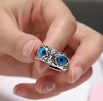 Unisex Stainless Steel Funky Stylish Trending Adjustable/Openable Decorative Creative Crystal Glasses Blue Demon Eyes Owl/Ullu Bird Face Design Thumb Finger Ring For Good Luck And Wisdom-thumb2