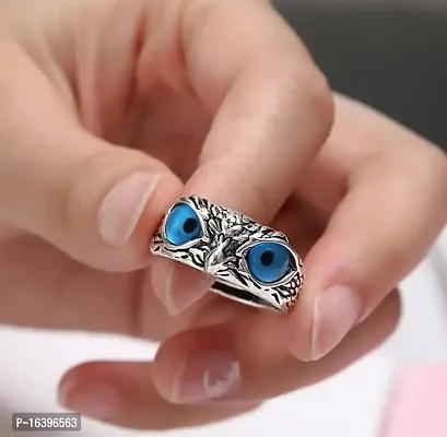 Unisex Stainless Steel Funky Stylish Trending Adjustable/Openable Decorative Creative Crystal Glasses Blue Demon Eyes Owl/Ullu Bird Face Design Thumb Finger Ring For Good Luck And Wisdom-thumb3