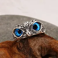 Unisex Stainless Steel Funky Stylish Trending Adjustable/Openable Decorative Creative Crystal Glasses Blue Demon Eyes Owl/Ullu Bird Face Design Thumb Finger Ring For Good Luck And Wisdom-thumb1