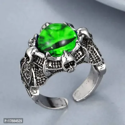 Adhvik Unisex Stainless Steel Adjustable/Openable Funky Green Crystal Glasses 3d Devil/Dragon Demons Evil Eye Thumb Finger Ring (Free Size)-thumb3