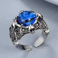 Adhvik Unisex Stainless Steel Adjustable/Openable Funky Blue Crystal Glasses 3d Devil/Dragon Demons Evil Eye Thumb Finger Ring (Free Size)-thumb2