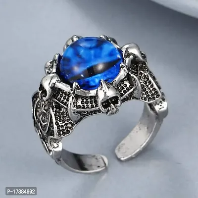 Adhvik Unisex Stainless Steel Adjustable/Openable Funky Blue Crystal Glasses 3d Devil/Dragon Demons Evil Eye Thumb Finger Ring (Free Size)-thumb3