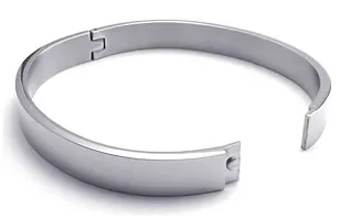 Adhvik (Set Of 2 Pcs)  Silver Color 6cm Diameter Unisex Stylish Valentine's Day Special Stainless Steel Plain Openable Lock Friendship Hand Cuff Wrist Kada Bangle Couple Bracelet-thumb2