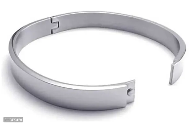 Adhvik (Set Of 2 Pcs)  Silver Color 6cm Diameter Unisex Stylish Valentine's Day Special Stainless Steel Plain Openable Lock Friendship Hand Cuff Wrist Kada Bangle Couple Bracelet-thumb3