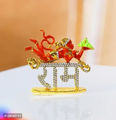 Adhvik Metal Lord Fyling Hanuman/bajrangbali with Sanjeevani Booti Parvat Ram Rhinestone Idol for Gifting, Home and Office Table, and Car Dashboard Decor Showpiece ( Size 5 X 7 Cm) Multi Color Pack of 1