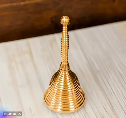 Adhvik Traditional Brass (Small 1 No ) Heavy Stripes Engrave Puja Pooja  Other Rituals Bell Ghanti for House  Temple Poojan Purpose Spiritual Gift Item (Pack Of 1)