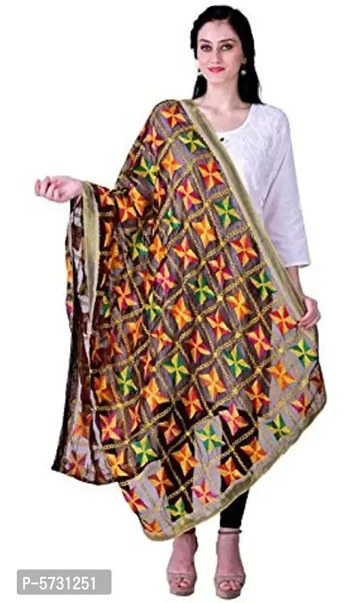 Alluring Chiffon Phulkari Embroidered Dupatta For Women-thumb0