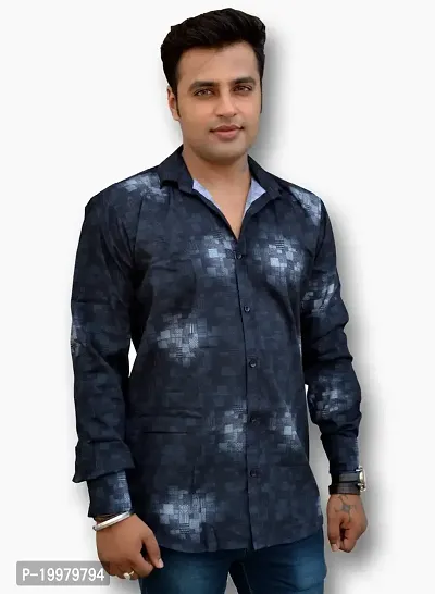 Nation Polo Club Slim Fit Navy Blue Color Printed Shirt-thumb0