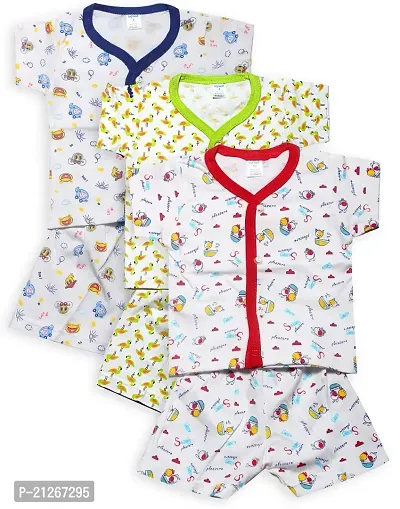 INFANT Cotton Half Sleeve Stylish Top  Half Pant Pack of 3 (Multi 2, 6-9 Years)-thumb0