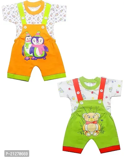 INFANT Cotton Dungaree For Baby Boys  Girls Yellow  Green 6-9 Month .(PACK OF 2)-thumb0