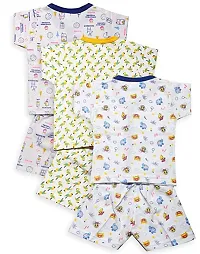 INFANT Cotton Half sleeve Stylish All over desighn Top  Half Pant (Pack of 3)-thumb1