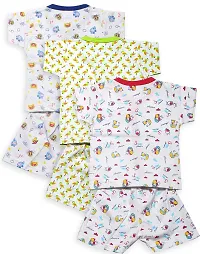 INFANT Cotton Half Sleeve Stylish Top  Half Pant Pack of 3 (Multi 2, 6-9 Years)-thumb1