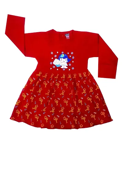 Infant Baby Girls Full Midi/Knee Length Casual Frock Dress.(Red)