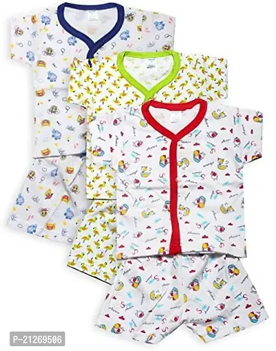 INFANT Cotton Half sleeve Stylish All over desighn Top  Half Pant (Pack of 3)-thumb0