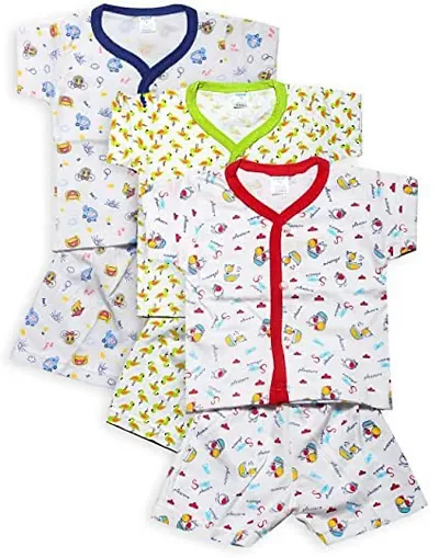 INFANT Cotton Half sleeve Stylish All over desighn Top & Half Pant (Pack of 3)