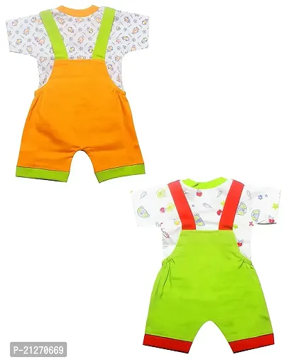 INFANT Cotton Dungaree For Baby Boys  Girls Yellow  Green 6-9 Month .(PACK OF 2)-thumb2