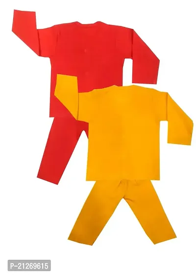 INFANT Cotton Full sleeve Stylish Top  Pant Baby Boys  Baby Girls Casual Dress Orange  Yellow (Pack of 2)-thumb2