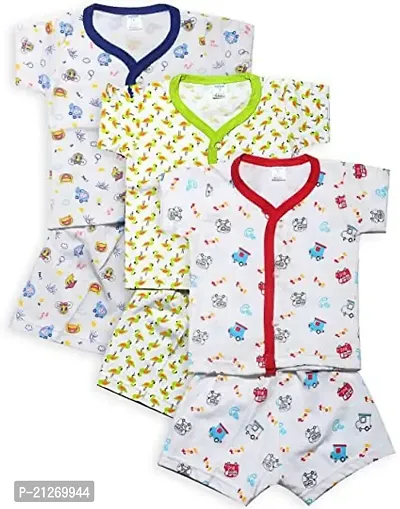 INFANT Cotton Half sleeve Stylish All over desighn Top  Half Pant (Pack of 3)