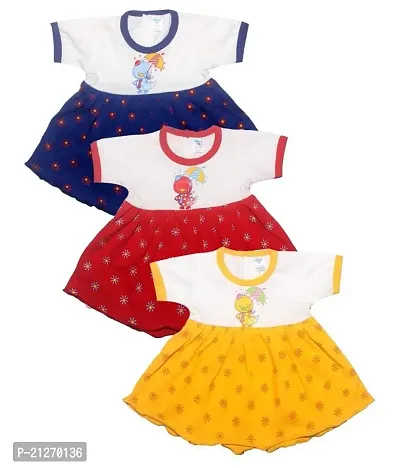 Infant Baby Girls Cotton Multicolor Half Sleeve Frock Dress (Pack of 3) (18-24 Months, Multicolor)-thumb0