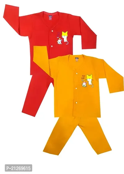 INFANT Cotton Full sleeve Stylish Top  Pant Baby Boys  Baby Girls Casual Dress Orange  Yellow (Pack of 2)