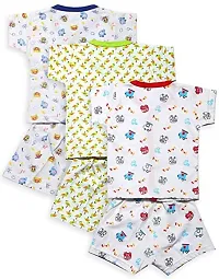 INFANT Cotton Half sleeve Stylish All over desighn Top  Half Pant (Pack of 3)-thumb1