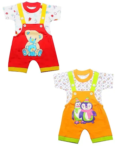 INFANT Dungaree for Baby Boys Girls (Pack of 2) (Multicolor 5, 9-12 Months)