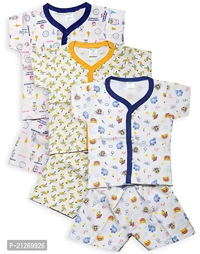 INFANT Cotton Half sleeve Stylish All over desighn Top  Half Pant (Pack of 3)-thumb0