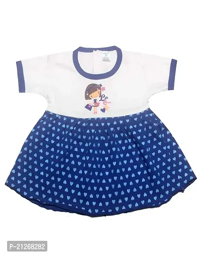 INFANT Baby Girls Cotton Half Sleeve Frock Dress (Blue  White; 3-6 Months)-thumb0