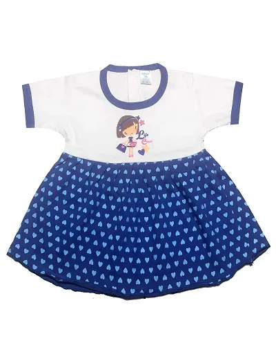 INFANT Baby Girls Cotton Half Sleeve Frock Dress (Blue  White; 3-6 Months)