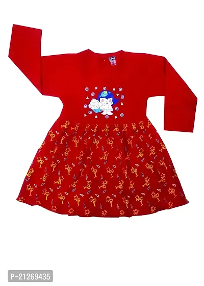 Infant Baby Girls Full Midi/Knee Length Casual Frock Dress.(Red)