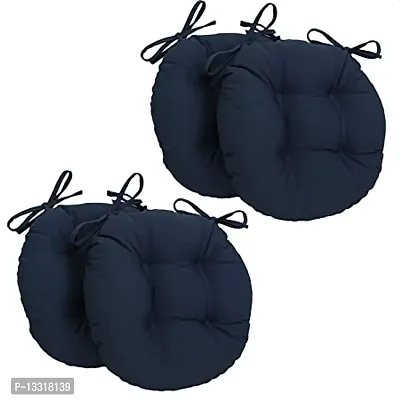 Ultra Soft Round Twill Dining Chair/Sofa/Floor/Seat and Back Cushions With Ties - Set Of 4 (16 Inch Round), Navy Blue