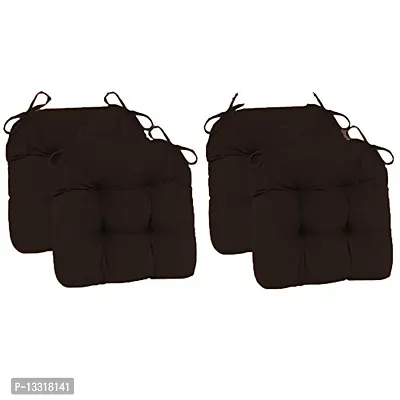 Polycotton Dining Chair Cushion - Indoor/Outdoor Chairpad, Pack Of 4 (Dark Brown)