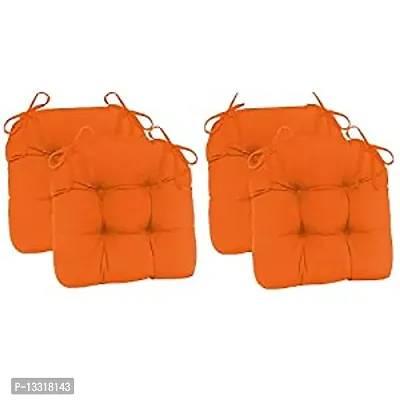 Polycotton Dining Chair Cushion - Indoor/Outdoor Chairpad, Pack Of 4 (Orange)-thumb0