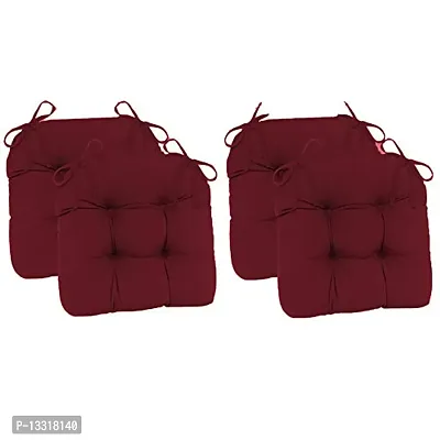 Polycotton Dining Chair Cushion - Indoor/Outdoor Chairpad, Pack Of 4 (Maroon)