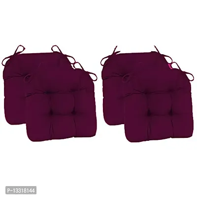 Polycotton Dining Chair Cushion - Indoor/Outdoor Chairpad, Pack Of 4 (Wine)