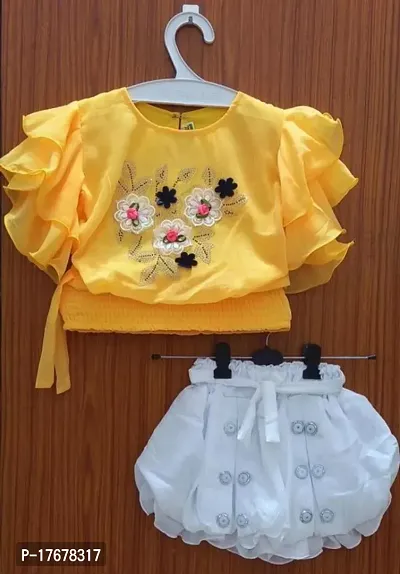 Yellow Color Chiffon Top and Shorts For Baby Girls Trendy Party Wear Combo Set Of 1 Top And Shorts For Baby Girls Trendy Party Wear combo-thumb0