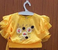 Yellow Color Chiffon Top and Shorts For Baby Girls Trendy Party Wear Combo Set Of 1 Top And Shorts For Baby Girls Trendy Party Wear combo-thumb1