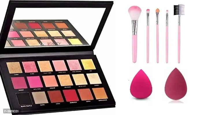 Rose Gold Premium Eye Shadow 18 Different Shades with Make up Brushes(5 Pcs) and 2 Blender Puff-thumb0