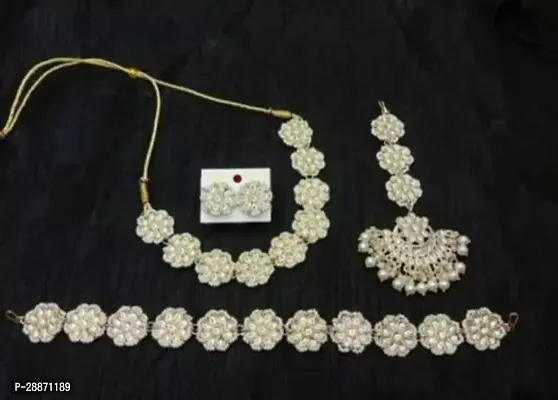 Stylish White Alloy Pearl Jewellery Set For Women-thumb0