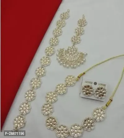 Stylish White Alloy Pearl Jewellery Set For Women-thumb0