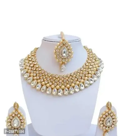 Stylish Golden Alloy American Diamond Jewellery Set For Women-thumb0