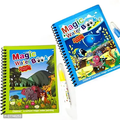 Magic Water Colouring Books Unlimited Fun With Drawing Reusable Water Reveal Activity Pad And Chunky Size Water Pen Ideal For Hours Of Creative Play, Pack Of 6 Magic Books  (Paperback, GSM MART)-thumb0