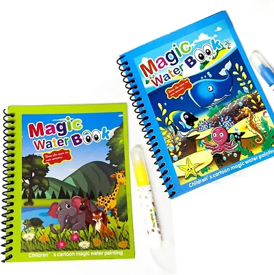 Magic Water Colouring Books Unlimited Fun With Drawing Reusable Water Reveal Activity Pad And Chunky Size Water Pen Ideal For Hours Of Creative Play, Pack Of 6 Magic Books  (Paperback, GSM MART)