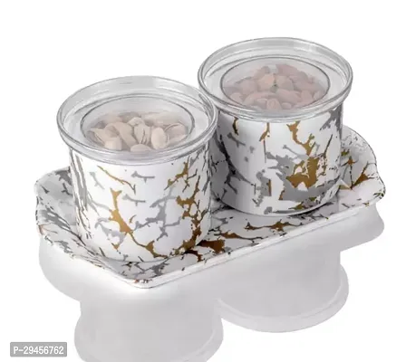 Airtight Dry Fruit Containers with Lid  Serving Tray Dry Fruit Box for Serving Sweets Chocolates Candy Pickle Mukhwas Kitchen accessories Items Set of 2 White Polypropylene-thumb0