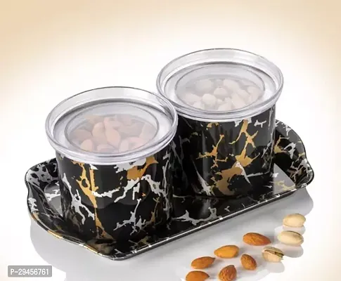 Airtight Dry Fruit Containers with Lid  Serving Tray Dry Fruit Box for Serving Sweets Chocolates Candy Pickle Mukhwas Kitchen accessories Items Set of 2 Black Polypropylene-thumb0