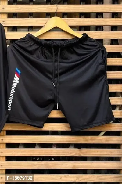 Black Polyester Regular Shorts For Men