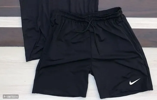 Black Polyester Regular Shorts For Men-thumb0