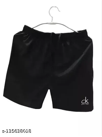 Black Polyester Regular Shorts For Men